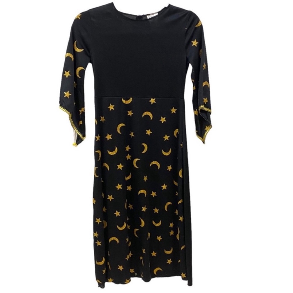 Black Dress with Gold Moon and Star Pattern